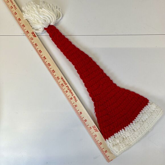 Santa Christmas Hat Hand Knit Red W/White Tassel Pompom Newborn-3 Mo. Photo Wear - Picture 2 of 4